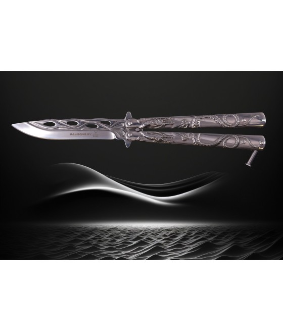 Couteau Papillon Motif Dragon Inox